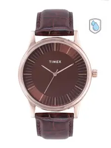 Timex Men Brown Dial & Brown Leather Straps Analogue Watch TW0TG8300