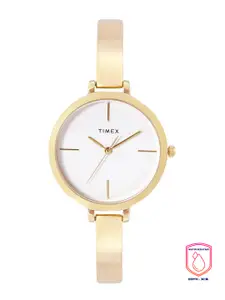 Timex Women White Dial & Gold Toned Stainless Steel Analogue Watch-TWEL12820