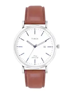 Timex Men White Dial & Brown Leather Straps Analogue Watch TWEG17706