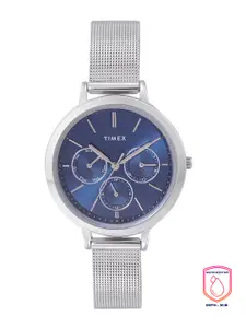 Timex Women Blue Brass Dial & Silver Toned Stainless Steel Analogue Watch- TWEL14500