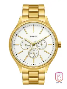 Timex Men Silver-Toned Brass Dial & Gold Toned StaiAnalogue Multi Function Watch TWEG18416