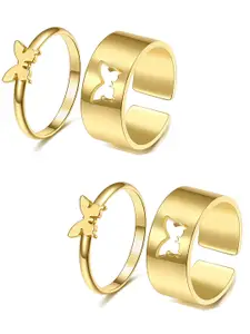 Vembley Set Of 4 Gold-Plated Butterfly Couple Ring