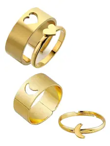 Vembley Set of 2 Gold-Plated Half Moon & Heart Couple Ring