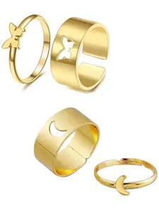 Vembley Set of 2 Gold-Plated Half Moon and Butterfly Couple Rings