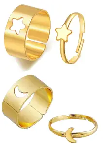 Vembley Set of 2 Gold-Plated Star and Half Moon Couple Rings
