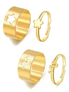 Vembley Set of 4 Gold-Toned Star and Snake Couple Rings