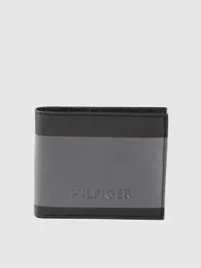 Tommy Hilfiger Men Black & Grey Leather Two Fold Wallet