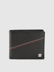 Tommy Hilfiger Men Black Floral Cut Work Leather Two Fold Wallet