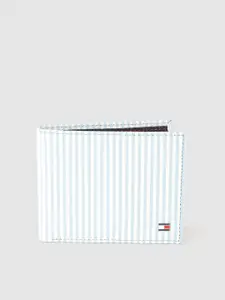 Tommy Hilfiger Men White & Blue Striped Leather Two Fold Wallet