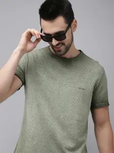 THE BEAR HOUSE Men Olive Green Pure Cotton T-shirt