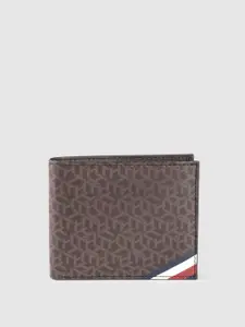 Tommy Hilfiger Men Brown Floral Printed Cut Work Leather Two Fold Wallet