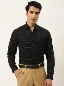 JAINISH Men Black Standard Horizontal Stripes Striped Pure Cotton Formal Shirt