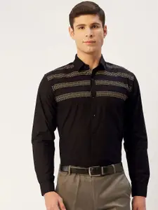 JAINISH Men Black Standard Striped Cotton Formal Shirt