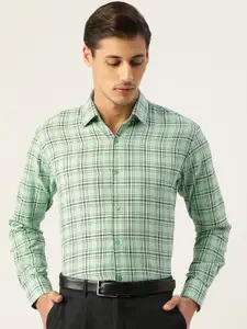 JAINISH Men Green Standard Tartan Checked Cotton Formal Shirt