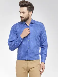 JAINISH Men Blue Standard Printed Pure Cotton Formal Shirt