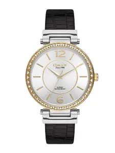 Omax Women White Embellished Dial & Black Leather Textured Straps Analogue Watch SU003T12I