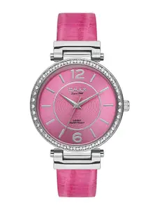 Omax Women Pink Embellished Dial & Pink Leather Straps Analogue Watch