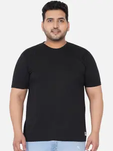 John Pride Men Plus Size Black Solid Cotton T-shirt