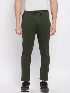 NEVA Men Olive Green Solid Regular-Fit Cotton Track Pant
