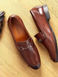 MUTAQINOTI Men Burgundy Textured Formal Shoes