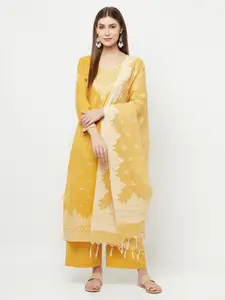 Safaa Yellow & White Woven design Unstitched Dress Material