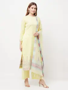 Safaa Yellow & Blue Chikankari Embroidered Unstitched Dress Material