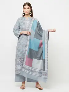Safaa Grey & White Printed Unstitched Dress Material
