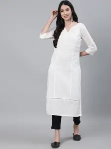 Jaipur Kurti Women White Cotton Pin Tucks Straight Kurta