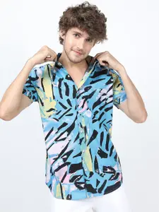 HIGHLANDER Men Blue & Black Slim Fit Printed Cotton Casual Shirt