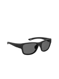 UNDER ARMOUR Men Grey Lens & Black Round Sunglasses with Polarised and UV Protected Lens