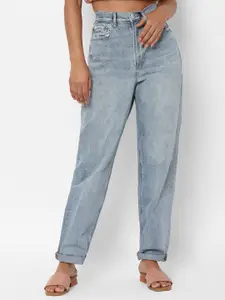 AMERICAN EAGLE OUTFITTERS Women Blue High-Rise Low Distress Heavy Fade Jeans