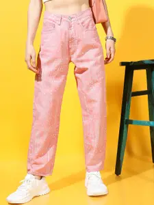 Tokyo Talkies Women Coral Wide Leg Printed Jeans