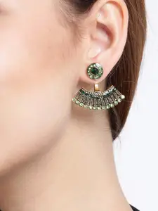 YouBella Gold-Plated Green & Black Contemporary Drop Earrings