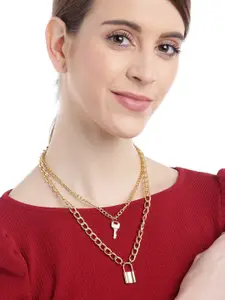 YouBella Gold-Plated Lock Key Shaped Layered Necklace
