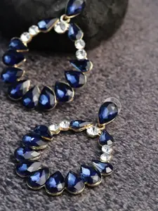 YouBella Navy Blue Contemporary Drop Earrings