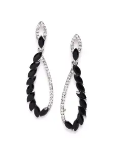 YouBella Black & White Silver-Plated Contemporary Drop Earrings