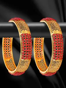 YouBella Set of 2 Gold-Plated Pink Stone-Studded Bangles