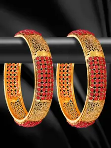 YouBella Set of 2 Gold-Plated Pink Stone-Studded Bangles
