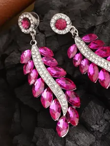 YouBella Silver-Plated & Pink Leaf Shaped Drop Earrings
