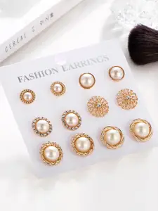 YouBella Gold-Toned & White Contemporary Studs Earrings