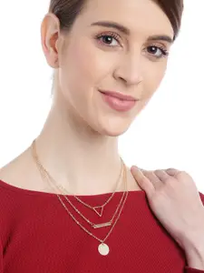 YouBella Gold-Plated Layered Necklace With Triangular & Circular Shaped Pendant