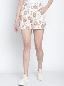 Rute Women Beige Floral Printed Cotton Shorts