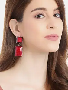 YouBella Red & Gold-Plated Resin Print Square Drop Earrings