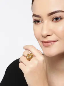 YouBella Gold-Plated Stone-Studded Floral Adjustable Finger Ring
