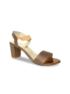 Glitzy Galz Copper-Toned Textured Block Peep Toes with Buckles