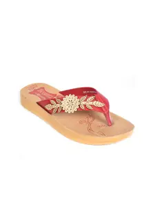 Ajanta Women Pink & Beige Embellished Open Toe Flats