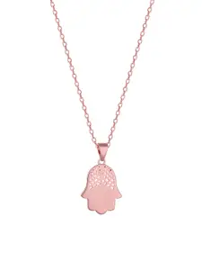 GIVA 925 Sterling Silver Rose Gold Plated Hamsa Pendant with Link chain