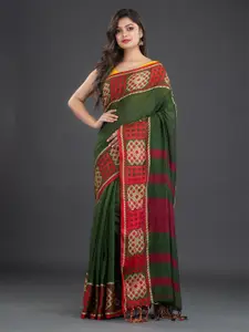 Arhi Green & Red Woven Design Pure Cotton Saree