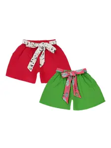 K&U Girls Pack Of 2 Green & Pink Shorts