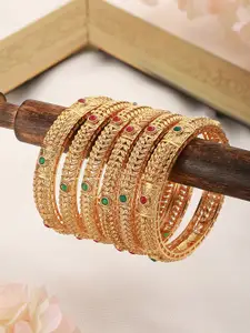 Saraf RS Jewellery Set Of 6 Red & Gold-Toned & Plated Stone-Studded Bangles